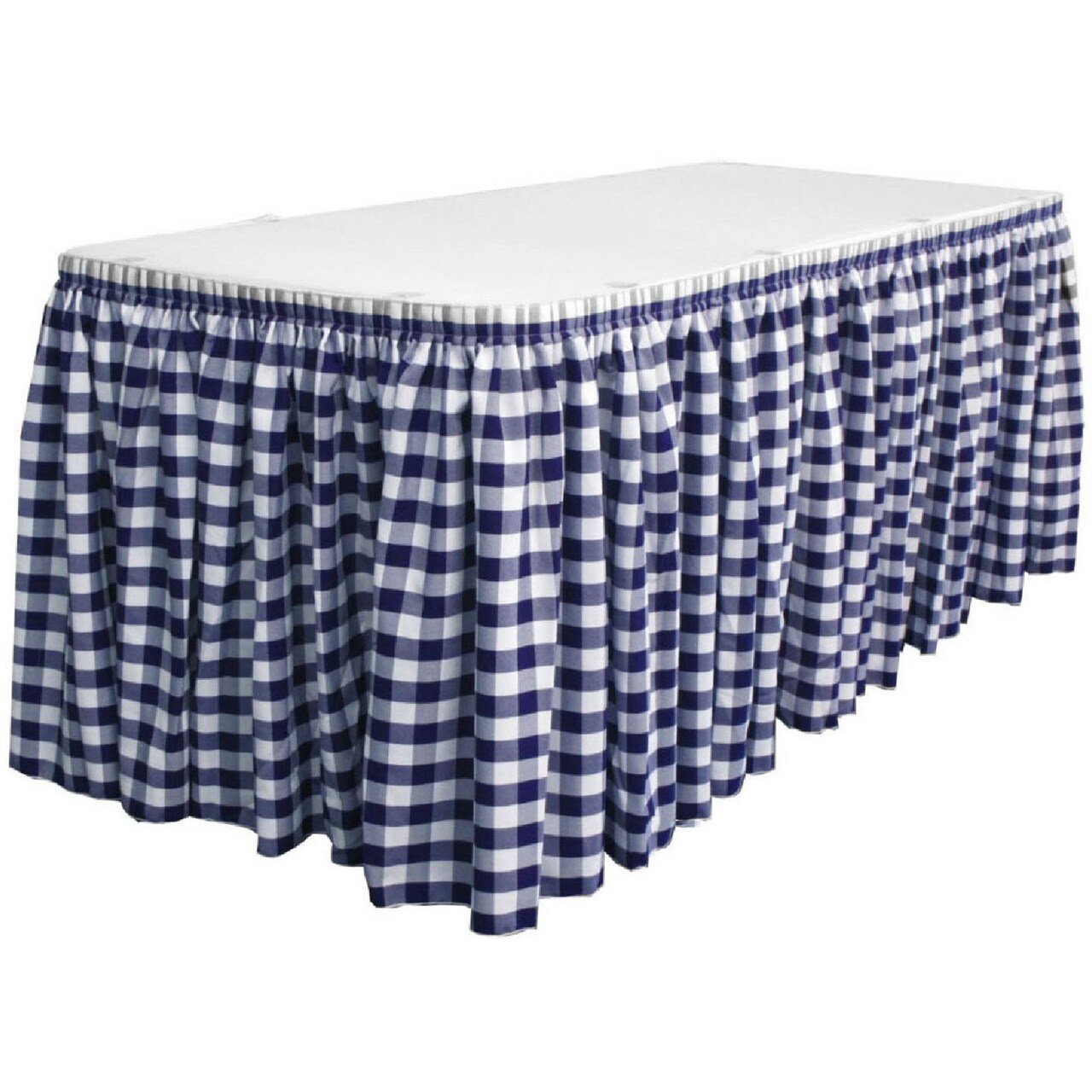 Gingham Checkered Table Skirt 21 Ft x 29 Inch 1 Inch Yarn Dyed Polyester with Clips